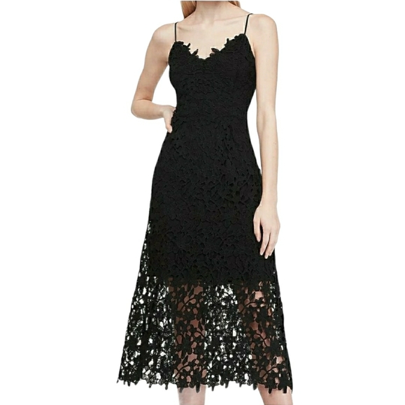 Express Dresses & Skirts - FLORAL LACE MIDI BLACK DRESS